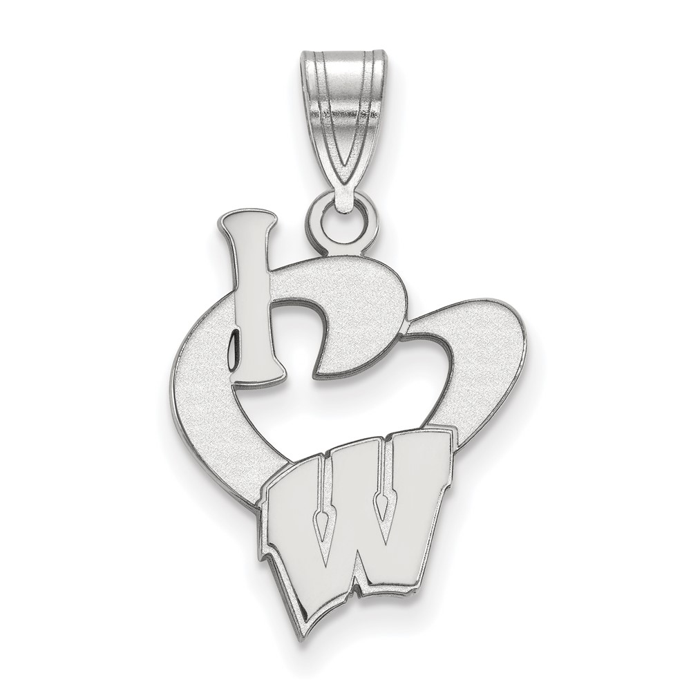 Sterling Silver Rhodium-plated LogoArt University of Wisconsin Large I Heart Pendant