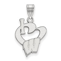 Sterling Silver Rhodium-plated LogoArt University of Wisconsin Large I Heart Pendant view 1