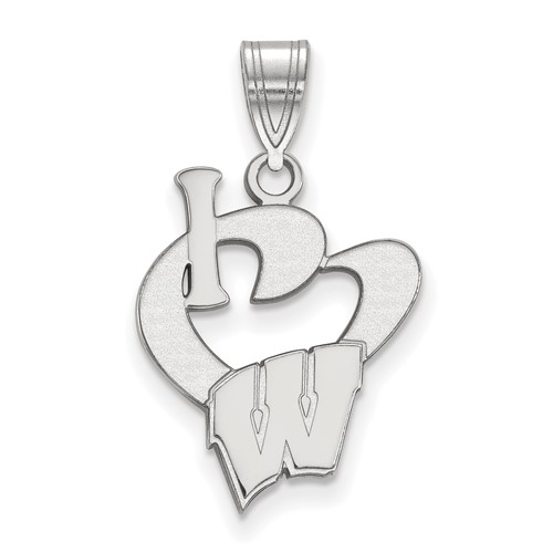 Sterling Silver Rhodium-plated LogoArt University of Wisconsin Large I Heart Pendant