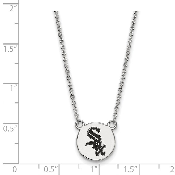 Sterling Silver Rhodium Plated Major League Baseball LogoArt Chicago White Sox Enamel Necklace