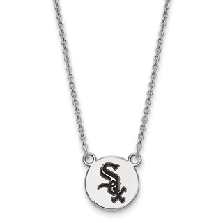 Sterling Silver Rhodium Plated Major League Baseball LogoArt Chicago White Sox Enamel Necklace