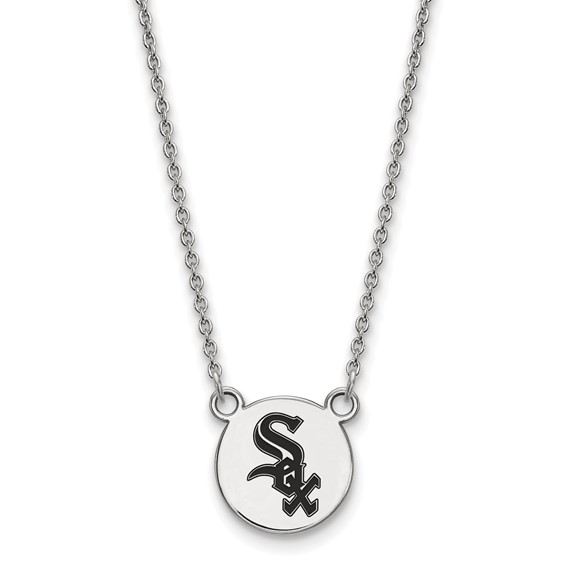 Sterling Silver Rhodium Plated Major League Baseball LogoArt Chicago White Sox Enamel Necklace
