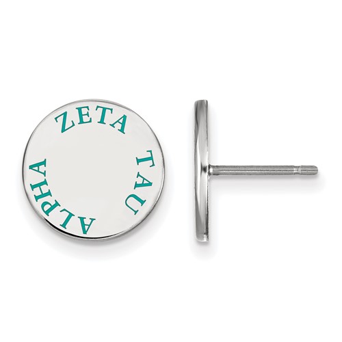 Sterling Silver Rhodium-plated LogoArt Zeta Tau Alpha Sorority Text Color Enamel Post Earrings