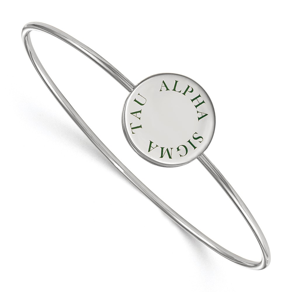 Sterling Silver Rh-plated LogoArt Alpha Sigma Tau Enameled Slip-on Bangle