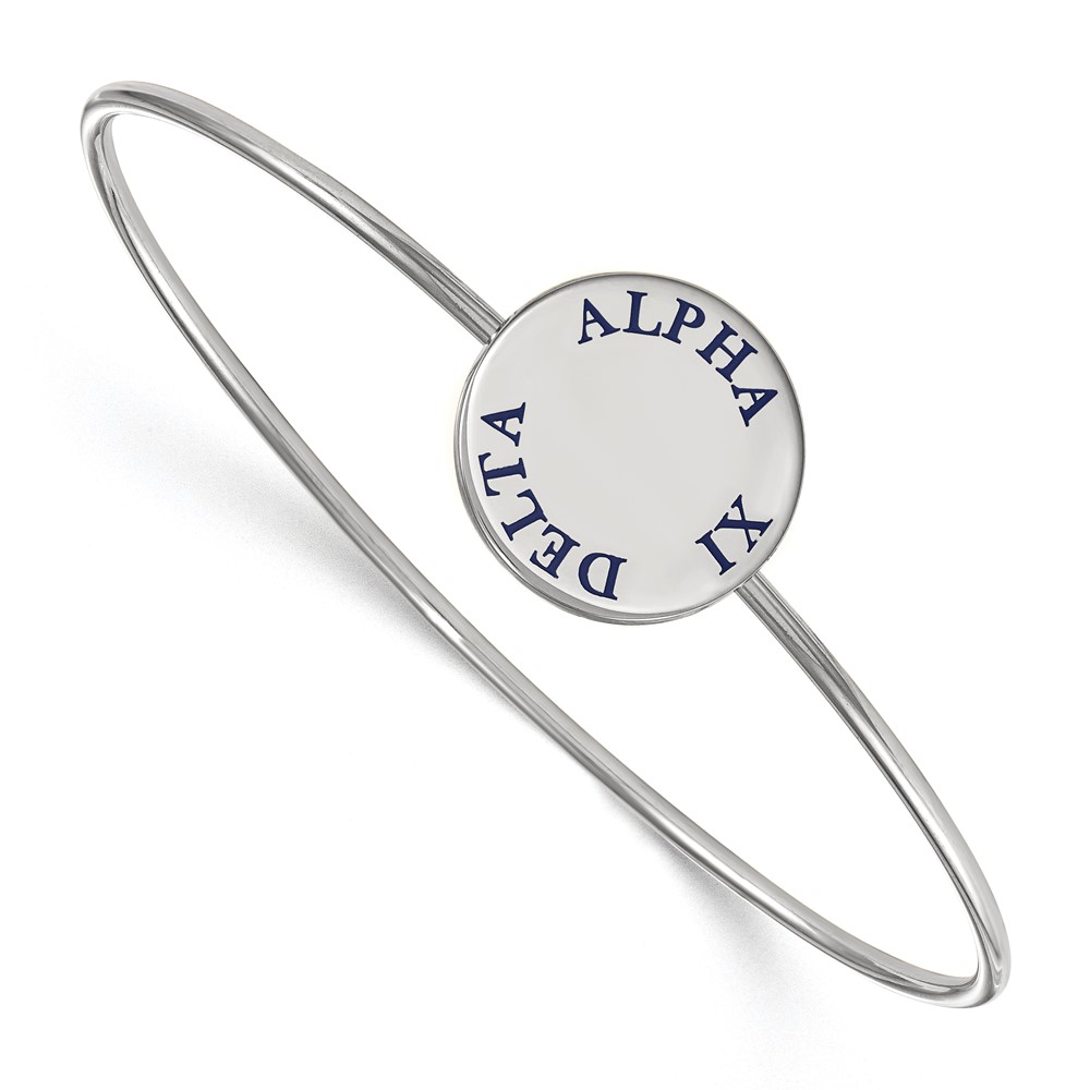 Sterling Silver Rh-plated LogoArt Alpha Xi Delta Enameled Slip-on Bangle