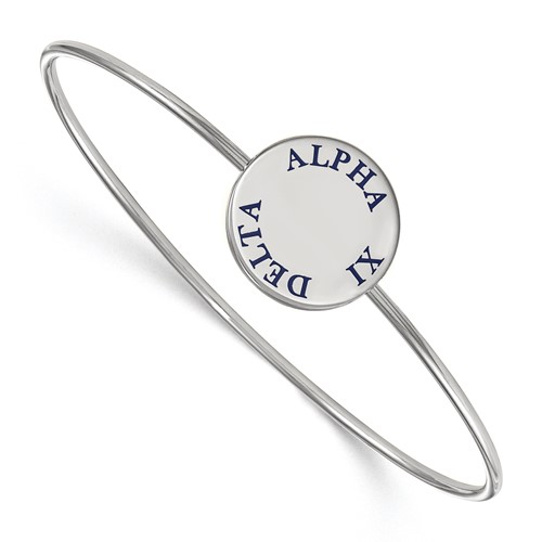 Sterling Silver Rh-plated LogoArt Alpha Xi Delta Enameled Slip-on Bangle