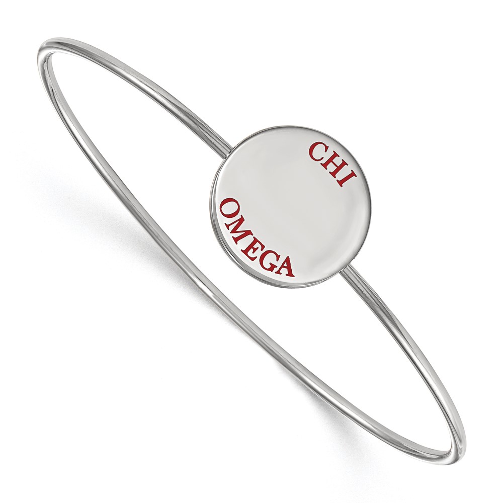 Sterling Silver Rh-plated LogoArt Chi Omega Enameled Slip-on Bangle