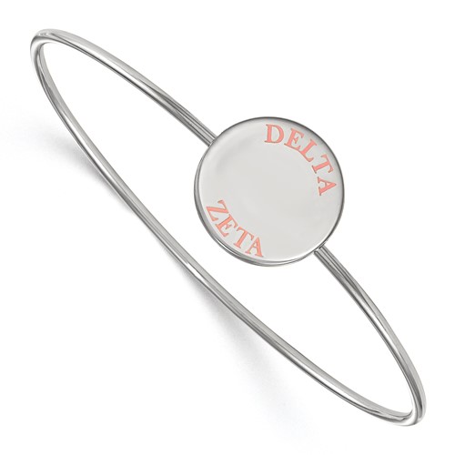 Sterling Silver Rh-plated LogoArt Delta Zeta Enameled Slip-on Bangle