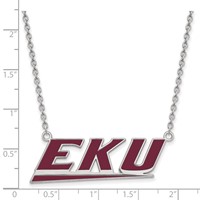 Sterling Silver Rhodium-plated LogoArt Eastern Kentucky University E-k-u Large Enameled Pendant Necklace - 18in view 2