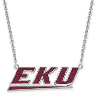 Sterling Silver Rhodium-plated LogoArt Eastern Kentucky University E-k-u Large Enameled Pendant Necklace - 18in view 1