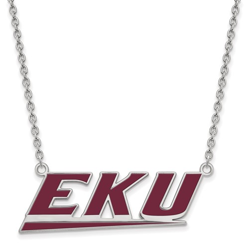 Sterling Silver Rhodium-plated LogoArt Eastern Kentucky University E-k-u Large Enameled Pendant Necklace, 18"