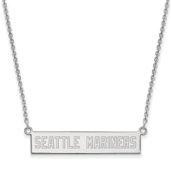 Sterling Silver Rhodium Plated Major League Baseball LogoArt Seattle Mariners Bar Necklace