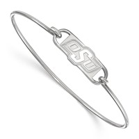 Sterling Silver Rhodium-plated LogoArt Oklahoma State University O-s-u Small Center Wire Bangle, 7" view 1