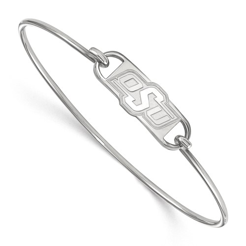 Sterling Silver Rhodium-plated LogoArt Oklahoma State University O-s-u Small Center Wire Bangle, 7"