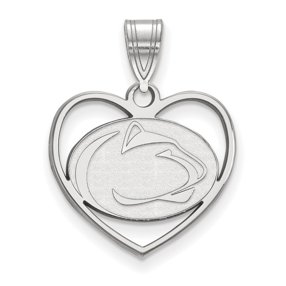 Sterling Silver Rhodium-plated LogoArt Penn State University Lion Heart Pendant