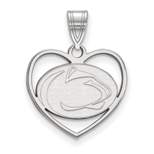 Sterling Silver Rhodium-plated LogoArt Penn State University Lion Heart Pendant