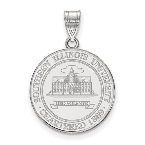 Sterling Silver Rhodium-plated LogoArt Southern Illinois University Large Crest Pendant