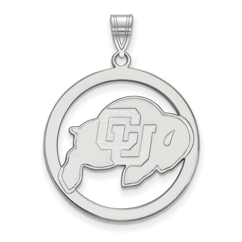 Sterling Silver Rhodium-plated LogoArt University of Colorado Buffalo Extra Large Circle Pendant