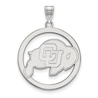 Sterling Silver Rhodium-plated LogoArt University of Colorado Buffalo Extra Large Circle Pendant view 1