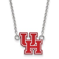 Sterling Silver Rhodium-plated LogoArt University of Houston U-h Small Enameled Pendant Necklace, 18" view 1