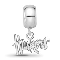 Sterling Silver Rhodium-plated LogoArt University of Nebraska Huskers Extra Small Dangle Bead Charm view 3