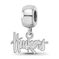 Sterling Silver Rhodium-plated LogoArt University of Nebraska Huskers Extra Small Dangle Bead Charm view 1