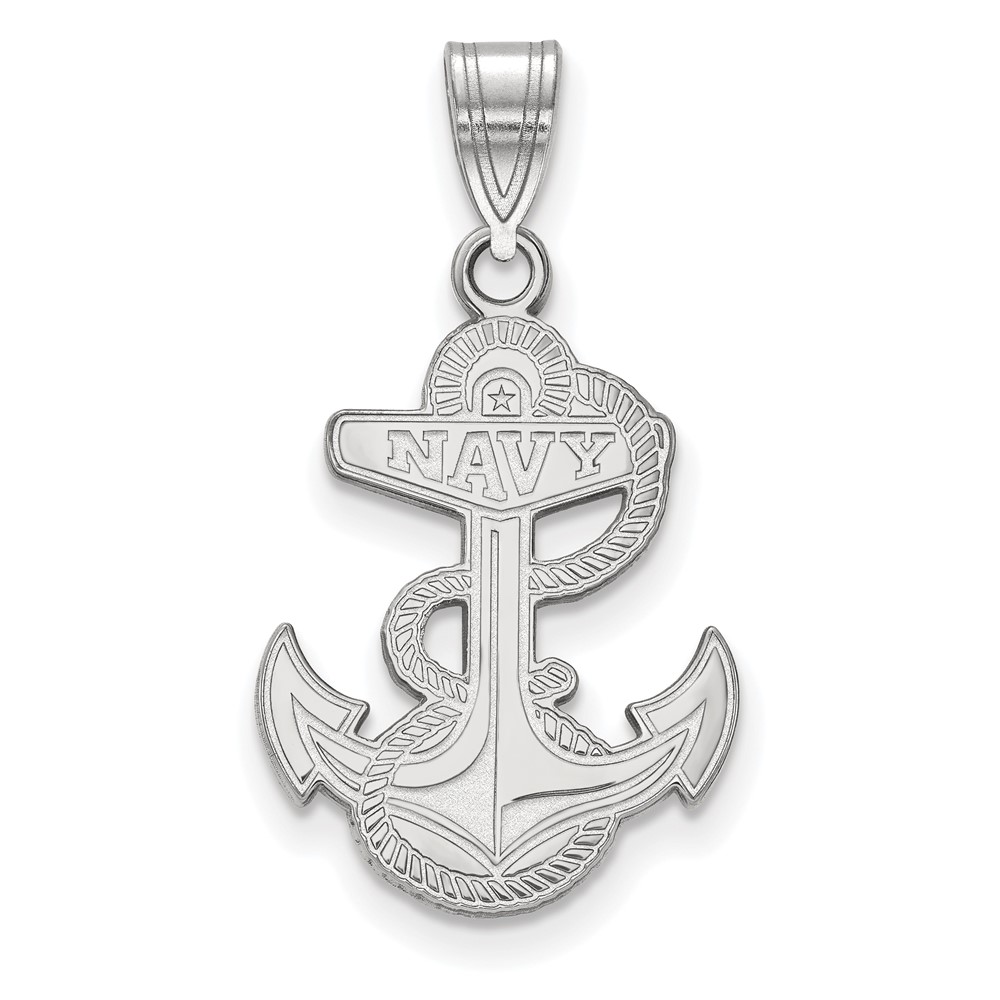 Sterling Silver Rhodium-plated LogoArt US Naval Academy Anchor Large Pendant