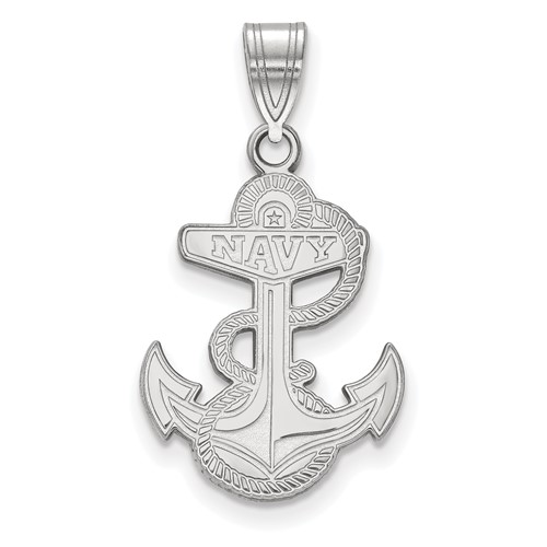 Sterling Silver Rhodium-plated LogoArt US Naval Academy Anchor Large Pendant