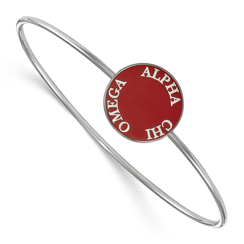 Sterling Silver Rh-plated LogoArt Alpha Chi Omega Enameled Slip-on Bangle