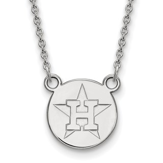 Sterling Silver Rhodium Plated Major League Baseball LogoArt Houston Astros Disc Necklace