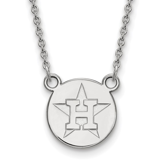 Sterling Silver Rhodium Plated Major League Baseball LogoArt Houston Astros Disc Necklace