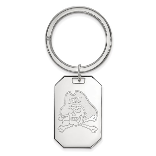 Sterling Silver Rhodium-plated LogoArt East Carolina University Pirate Key Ring