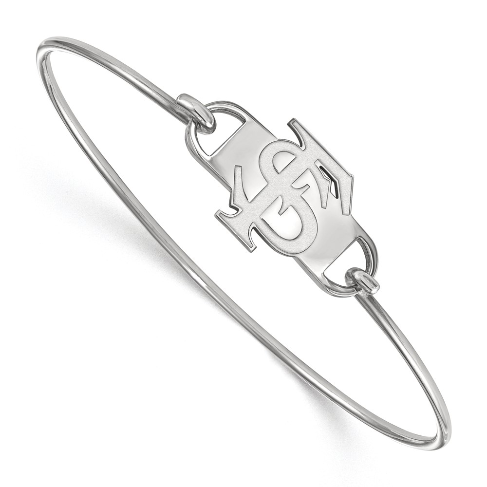 Sterling Silver Rhodium-plated LogoArt Florida State University F-s Small Center Wire Bangle, 7"