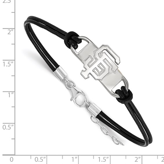 Sterling Silver Rhodium Plated Major League Baseball LogoArt San Francisco Giants Leather Bracelet