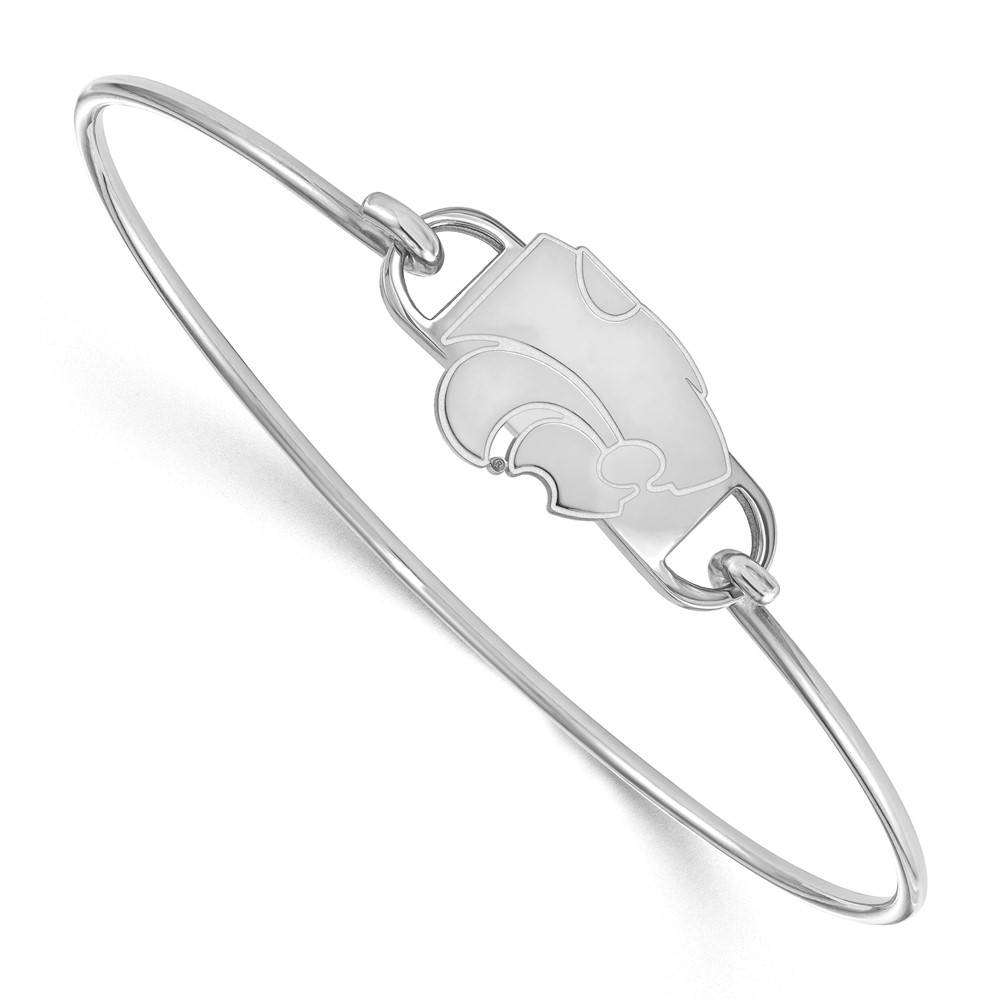 Sterling Silver Rhodium-plated LogoArt Kansas State University Wildcat Small Center Wire Bangle, 7"