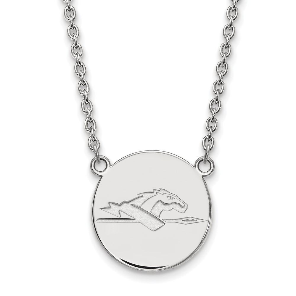 Sterling Silver Rhodium-plated LogoArt Longwood University Horse Large Disc Pendant Necklace, 18"