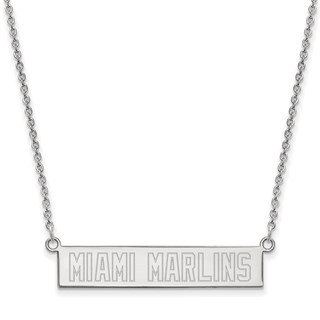 Sterling Silver Rhodium Plated Major League Baseball LogoArt Miami Marlins Small Bar Necklace