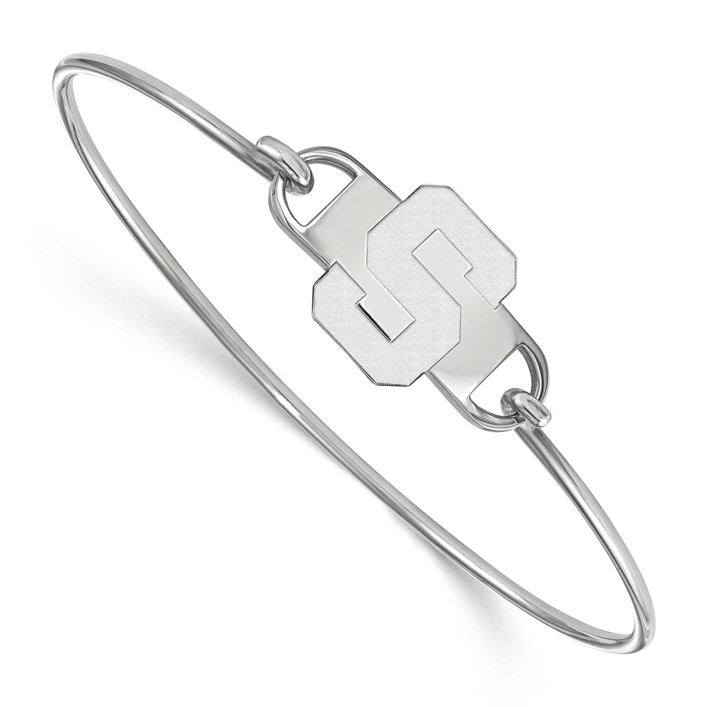 Sterling Silver Rhodium-plated LogoArt Michigan State University Letter S Small Center Wire Bangle, 7"