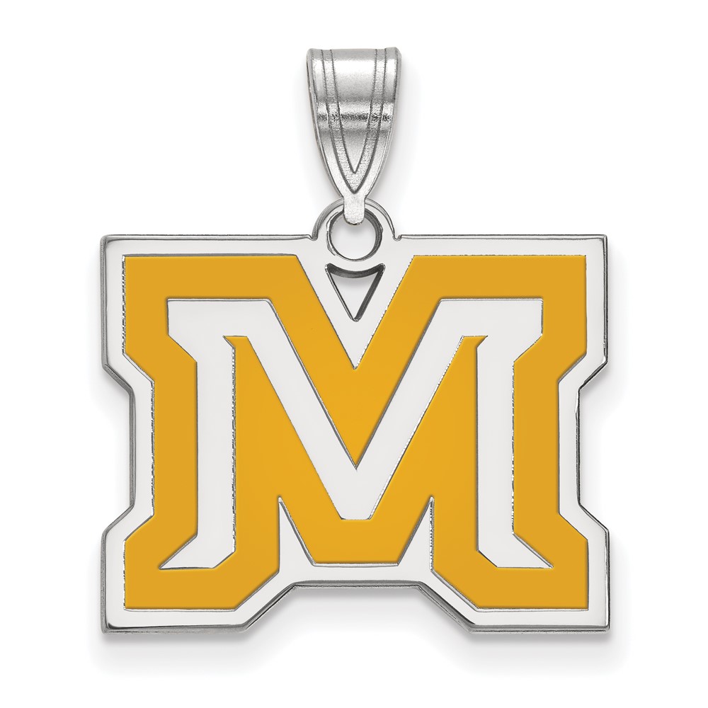 Sterling Silver Rhodium-plated LogoArt Montana State University Letter M Medium Enameled Pendant