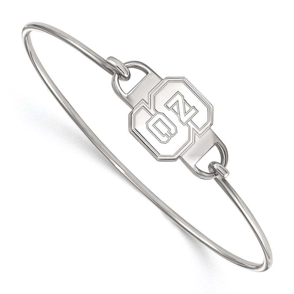 Sterling Silver Rhodium-plated LogoArt North Carolina State University N-c-s Small Center Wire Bangle, 7"