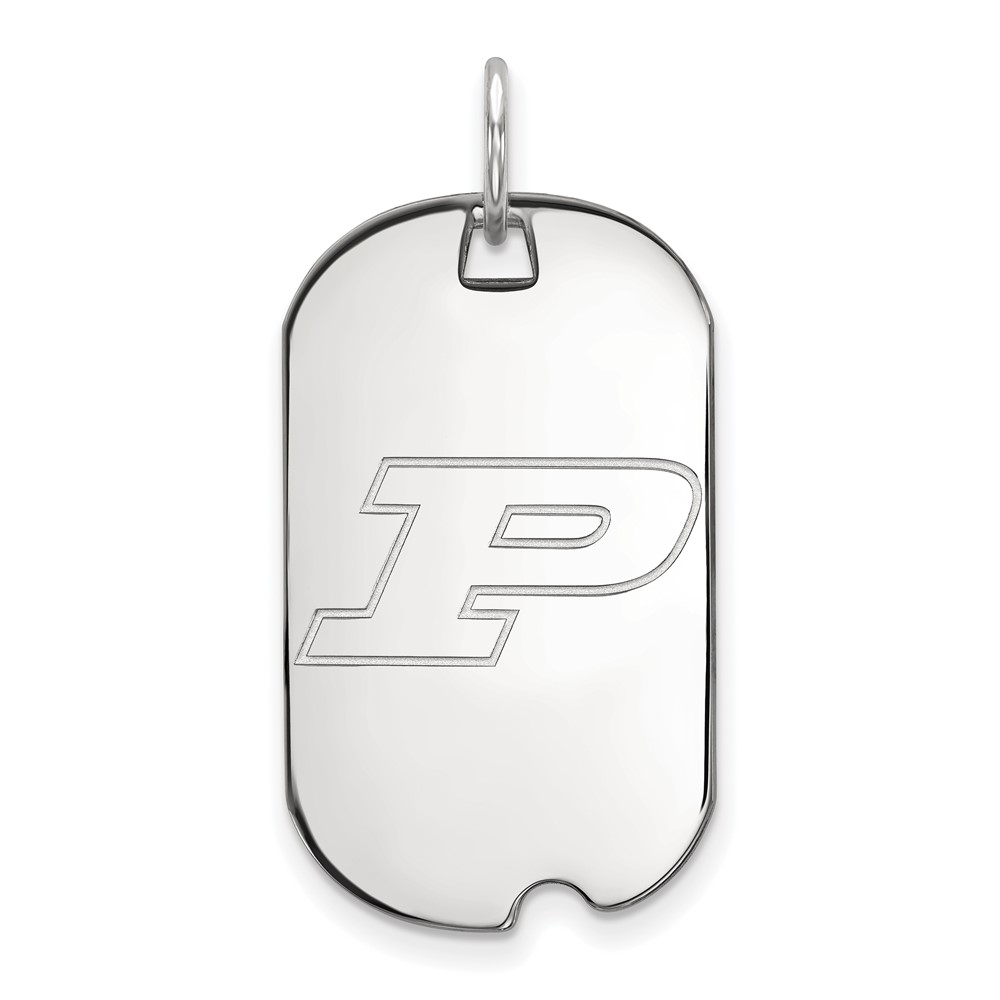 Sterling Silver Rhodium-plated LogoArt Purdue University Letter P Small Dog Tag Pendant