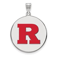 Sterling Silver Rhodium-plated LogoArt Rutgers University Letter R Extra Large Enameled Disc Pendant view 1