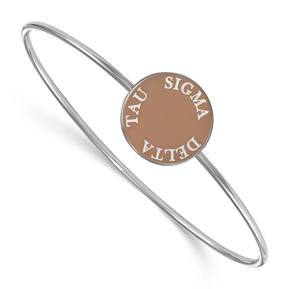Sterling Silver Rh-plated LogoArt Sigma Delta Tau Enameled Slip-on Bangle