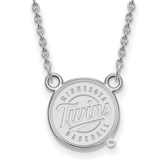 14k White Gold Major League Baseball LogoArt Minnesota Twins Baseball Pendant Necklace