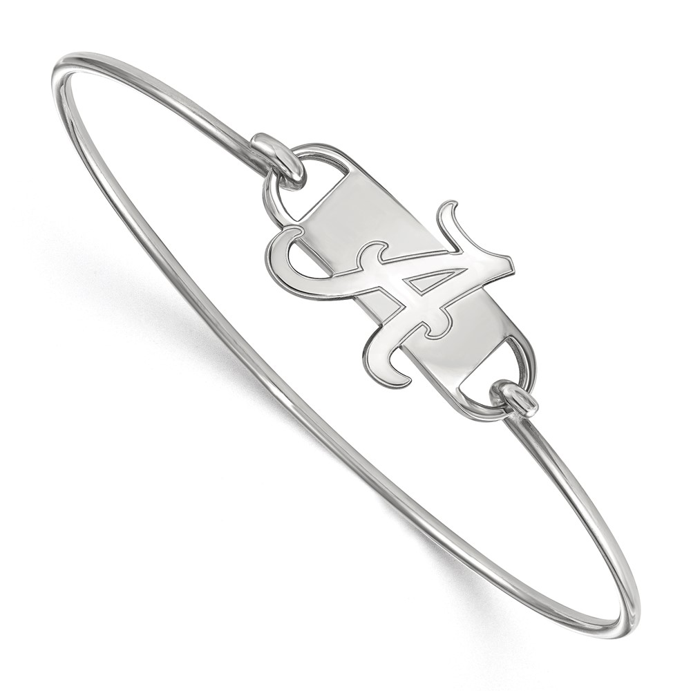Sterling Silver Rhodium-plated LogoArt University of Alabama Letter a Medium Center Wire Bangle, 7"
