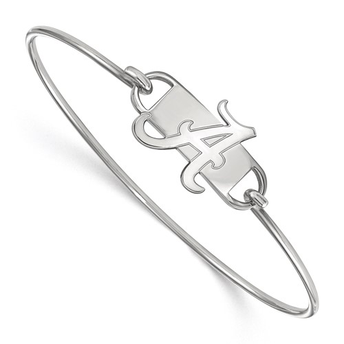 Sterling Silver Rhodium-plated LogoArt University of Alabama Letter a Medium Center Wire Bangle, 7"