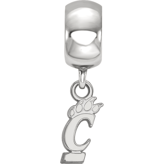 Sterling Silver Rhodium-plated LogoArt University of Cincinnati Extra Small Dangle Bead Charm