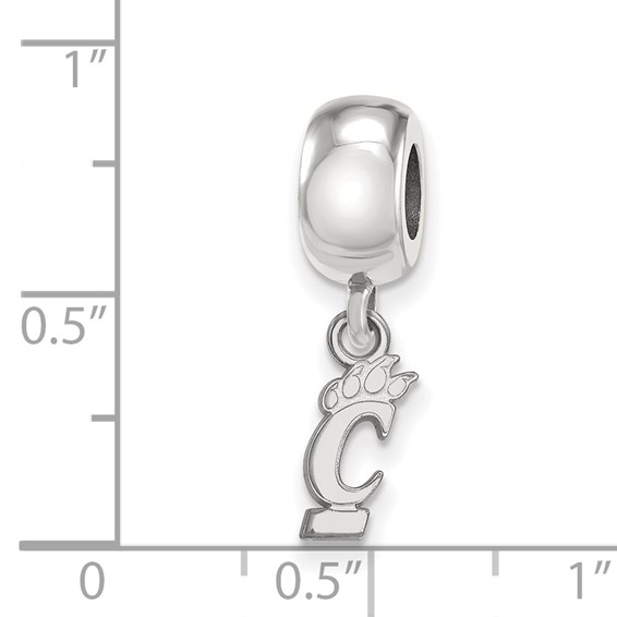 Sterling Silver Rhodium-plated LogoArt University of Cincinnati Extra Small Dangle Bead Charm