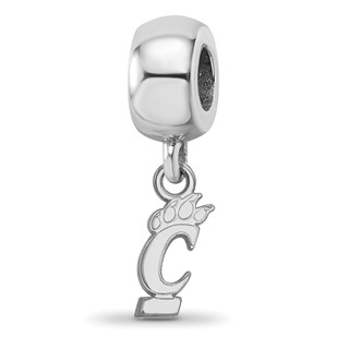 Sterling Silver Rhodium-plated LogoArt University of Cincinnati Extra Small Dangle Bead Charm