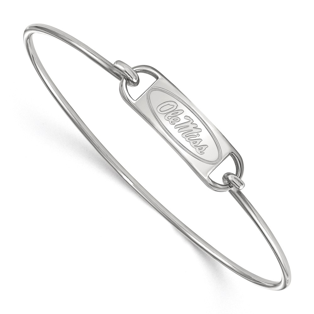 Sterling Silver Rhodium-plated LogoArt University of Mississippi Ole Miss Small Center Wire Bangle, 7"